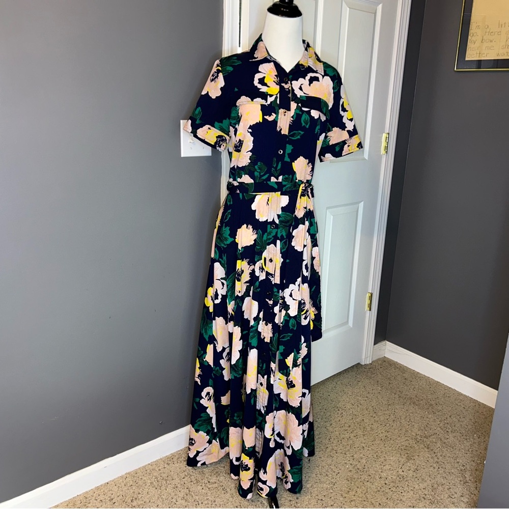 Banana Republic Navy Floral Maxi Dress With Matching Belt Size 4 - Picture 2 of 6
